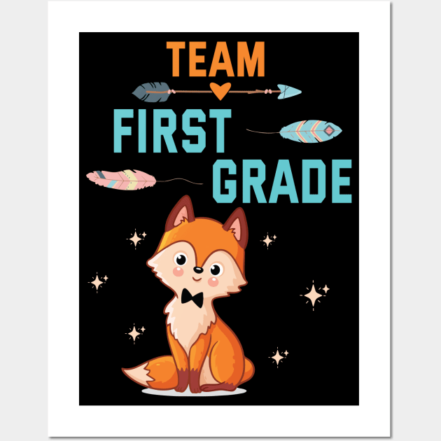 Fox Student Teacher Happy Back School Day Team First Grade Wall Art by DainaMotteut